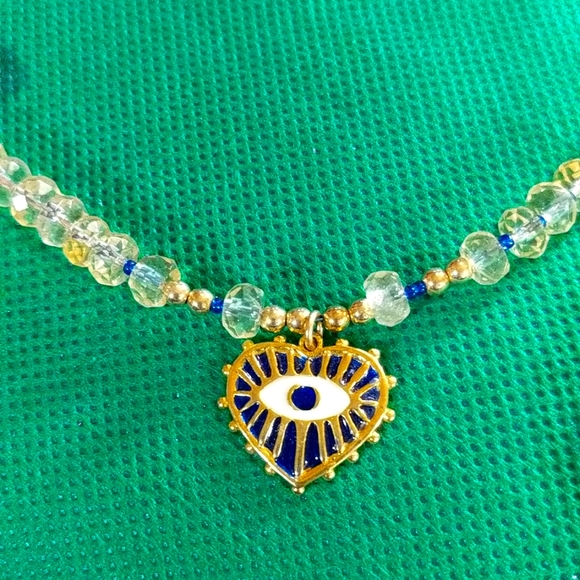 Heart protection eye necklace and citrus crystal handmade 24 k gold fill necklac - Picture 2 of 9
